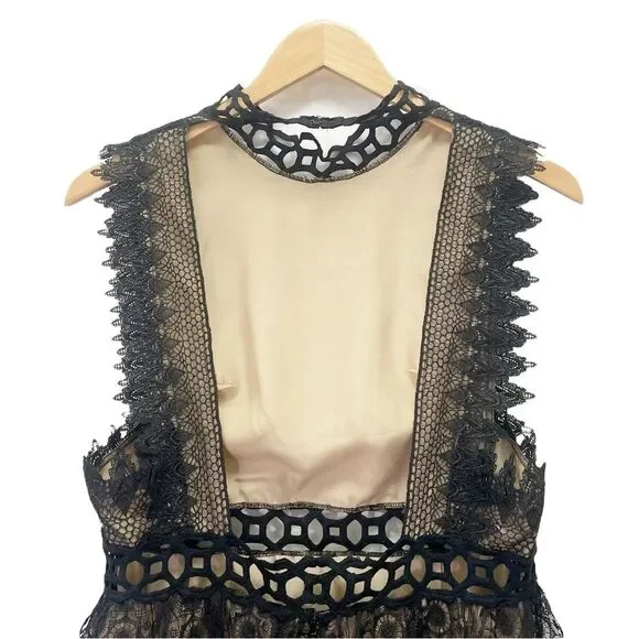 Free People Forever Lace Babydoll Deco Mini Dress Black & Nude Women’s Size 10 - Picture 7 of 16